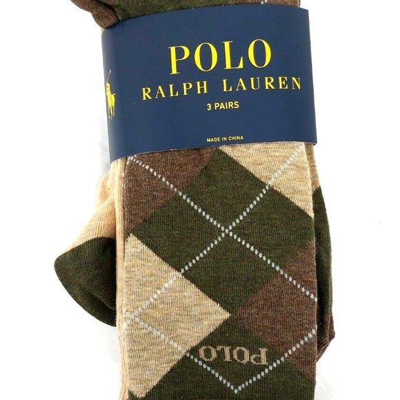 Polo Ralph Lauren 3-Pack Classic Argyle Dress Socks Khaki Olive Green Br… - Picture 8 of 8